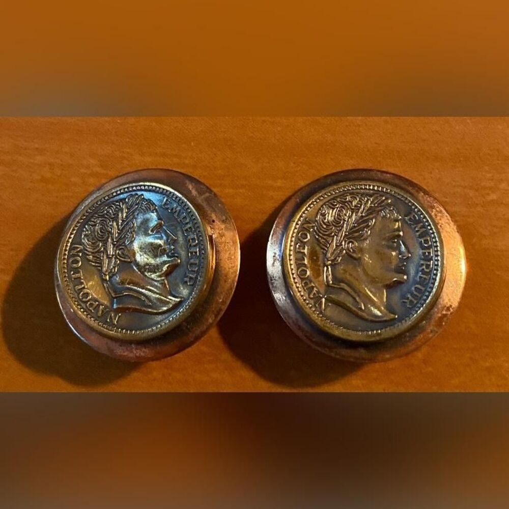 Gold Tone Napoleon Coin Clip-On Stud Earrings Women’s Round Retro Jewelry
